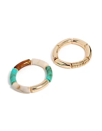 Gold With Rings & Acrylic  Stretch Bracelets 2-Pack