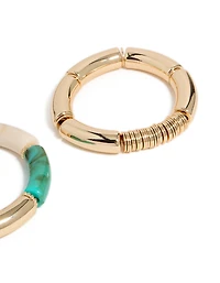 Gold With Rings & Acrylic  Stretch Bracelets 2-Pack