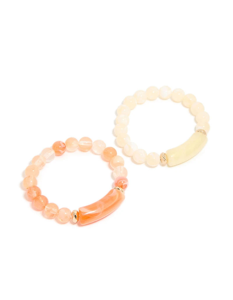 Pink & Cream Beaded Stretch Bracelets  2-Pack
