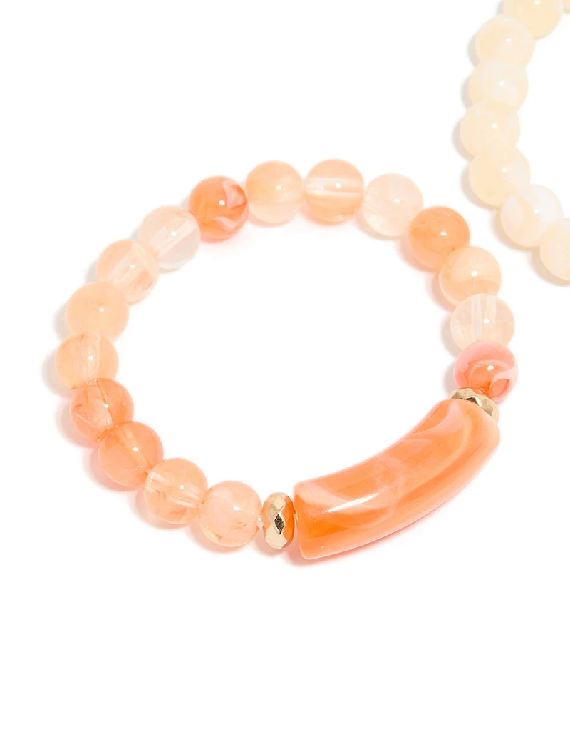 Pink & Cream Beaded Stretch Bracelets  2-Pack