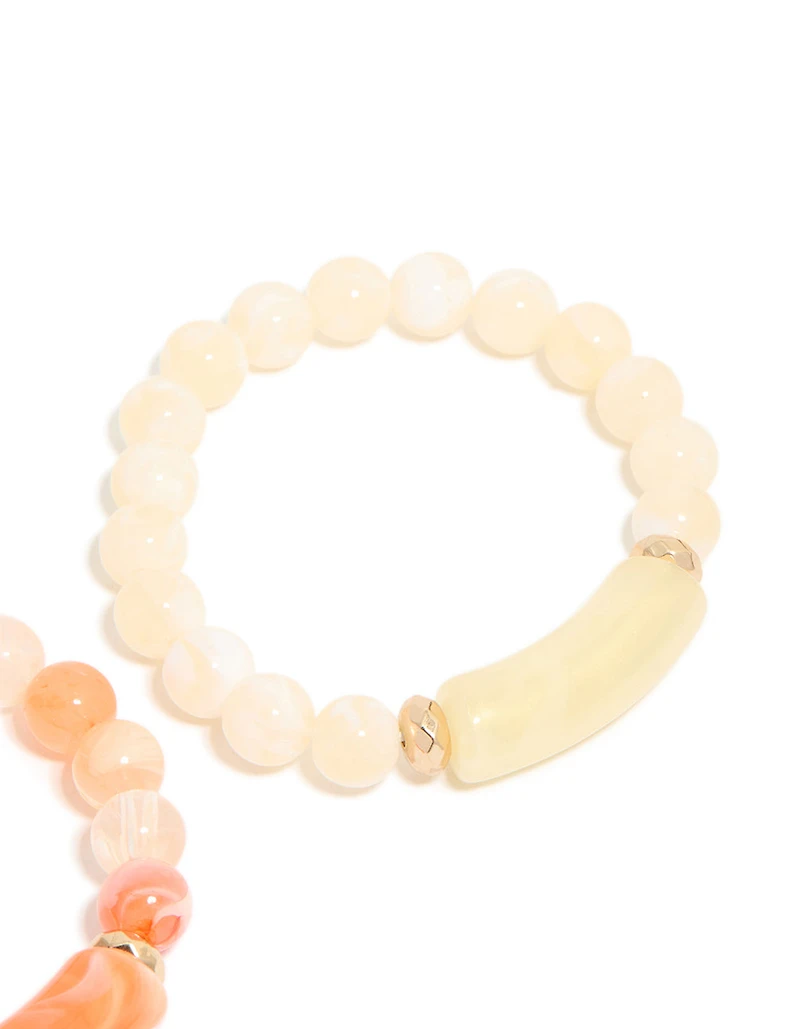 Pink & Cream Beaded Stretch Bracelets  2-Pack