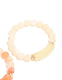 Pink & Cream Beaded Stretch Bracelets  2-Pack