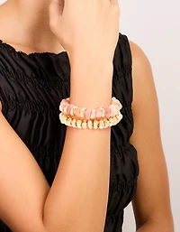 Gold & Pink Beaded Stretch Bracelets 2-Pack