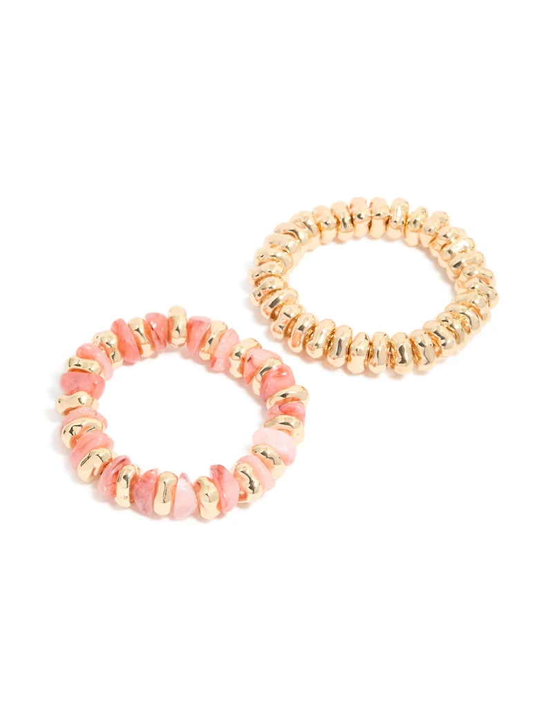 Gold & Pink Beaded Stretch Bracelets 2-Pack