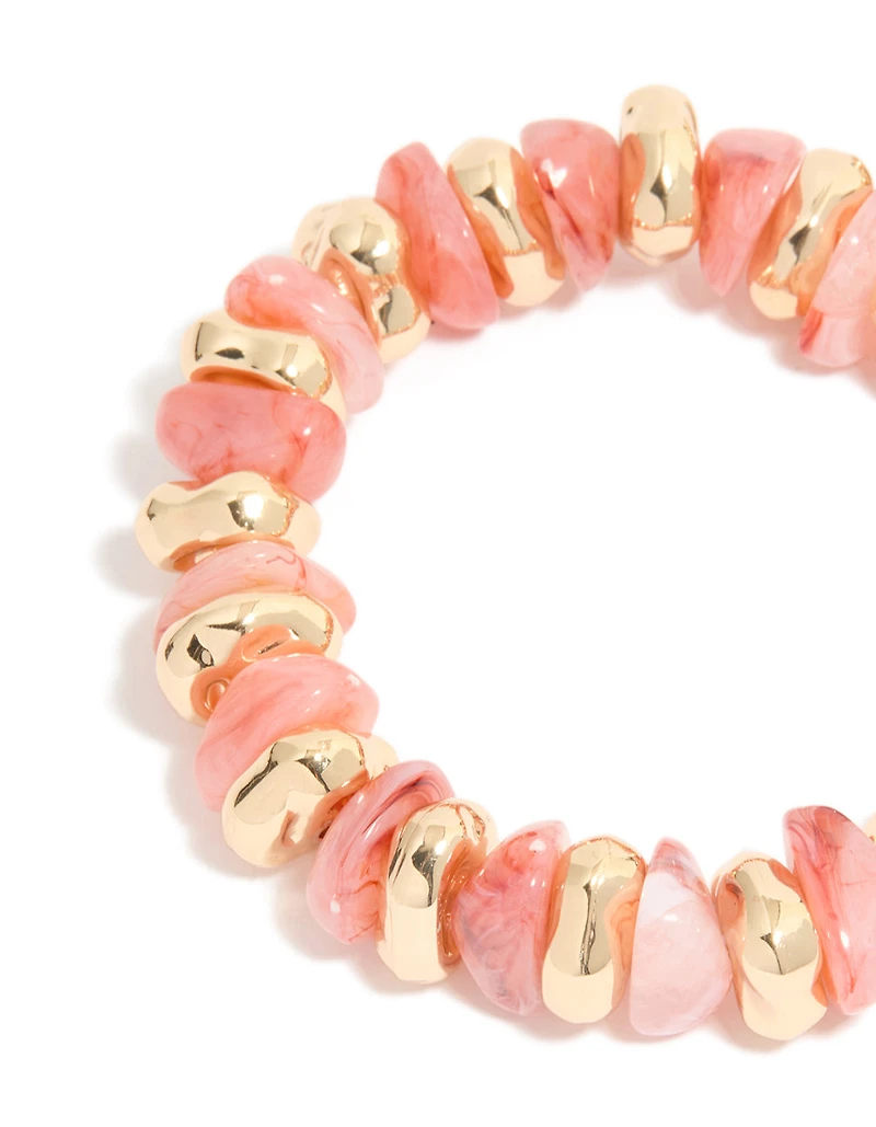 Gold & Pink Beaded Stretch Bracelets 2-Pack