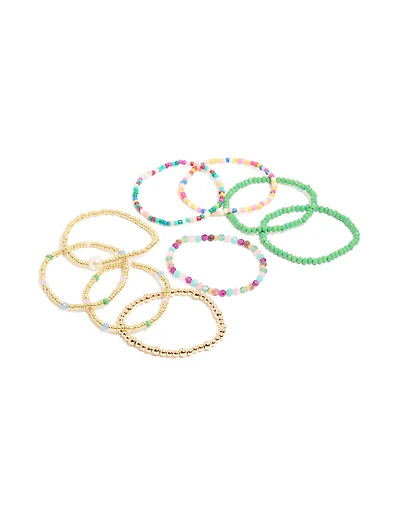 Multicoloured  Beaded Stretch Bracelets 9-Pack