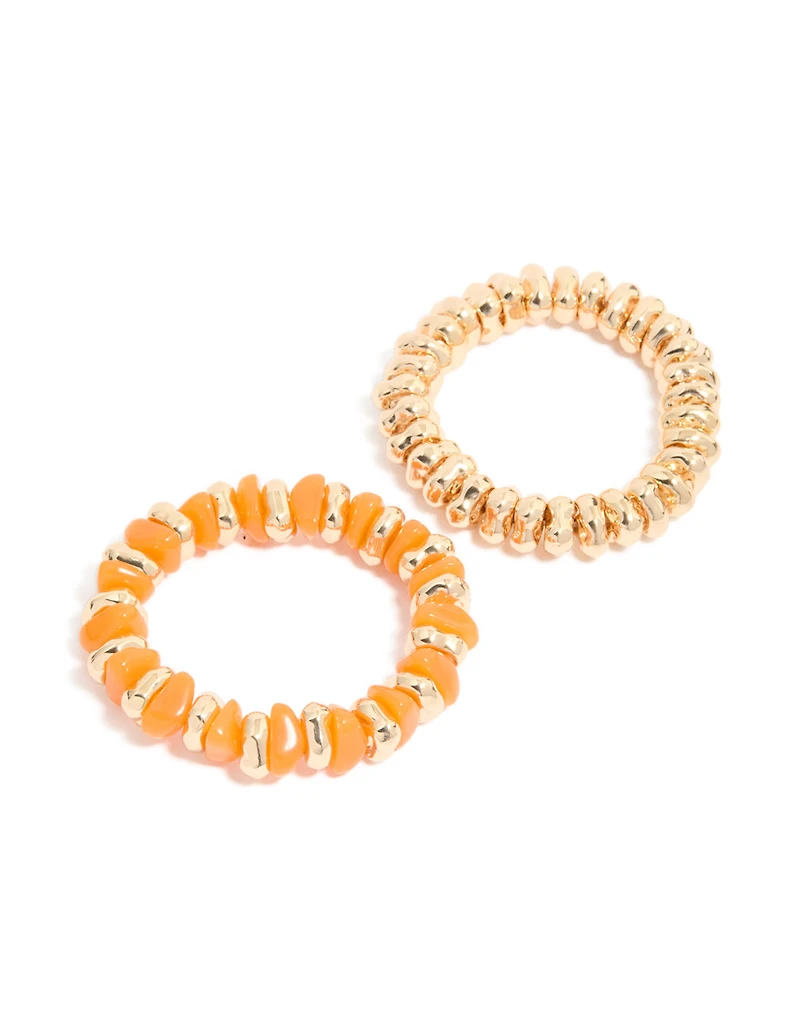 Gold & Orange Beaded Stretch Bracelets 2-Pack