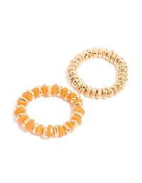 Gold & Orange Beaded Stretch Bracelets 2-Pack