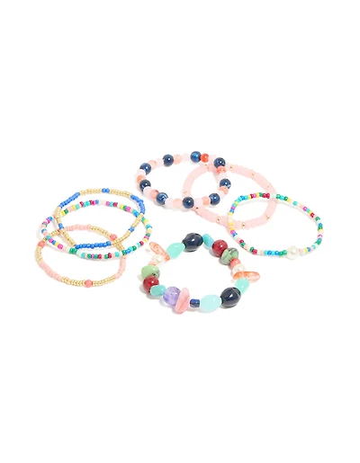 Multicoloured Irregular Beaded Stretch Bracelets 7-Pack