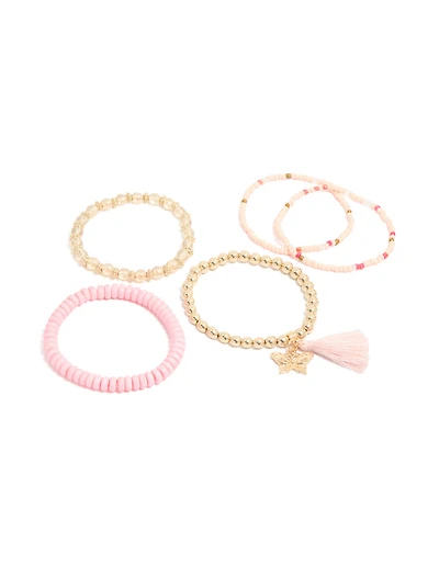Pack de 5 bracelets perlés dorés et roses