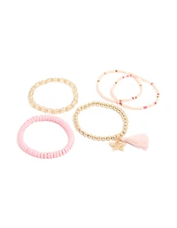 Gold & Pink Beaded Bracelets 5-Pack