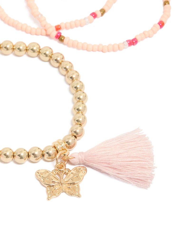 Gold & Pink Beaded Bracelets 5-Pack