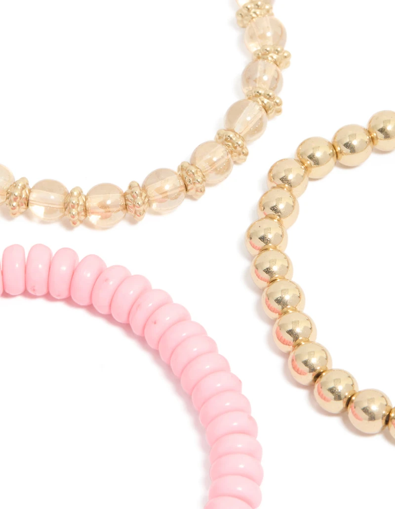 Gold & Pink Beaded Bracelets 5-Pack