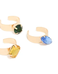Gold Multicoloured Diamante Toe Rings 5-Pack