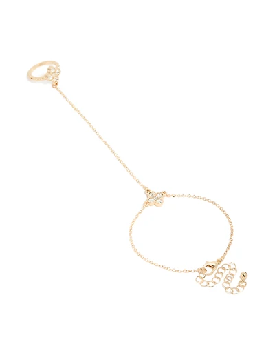 Gold Diamante Flower & Fixed Ring Hand Chain