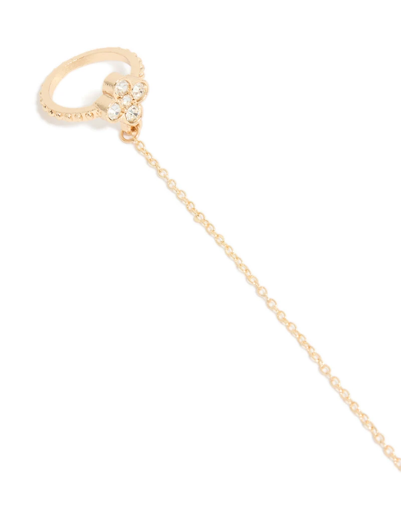 Gold Diamante Flower & Fixed Ring Hand Chain