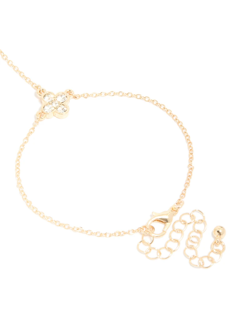 Gold Diamante Flower & Fixed Ring Hand Chain