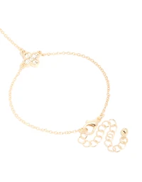 Gold Diamante Flower & Fixed Ring Hand Chain