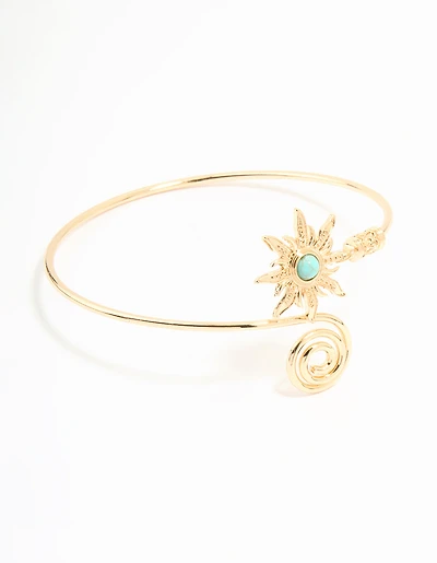Menotte de bras en tourbillon céleste en pierre turquoise dorée