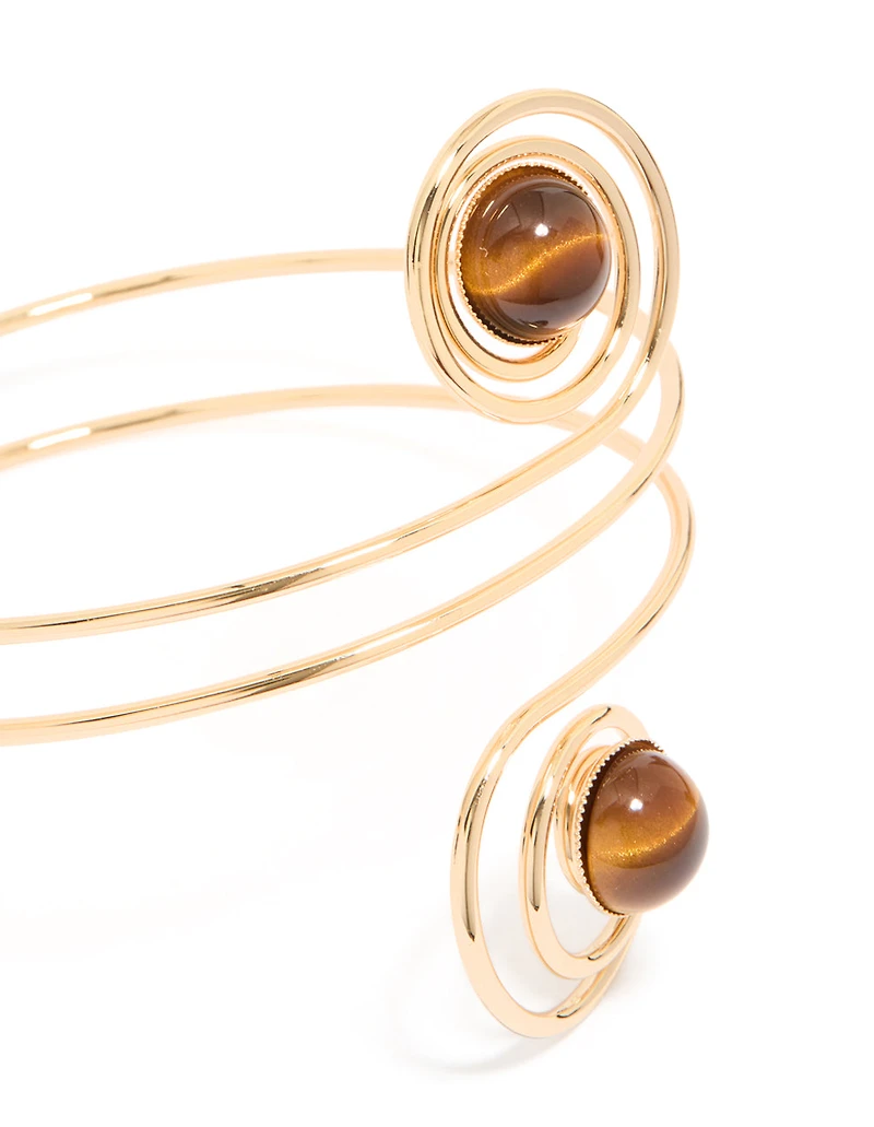 Gold Swirl & Brown Stones Arm Cuff