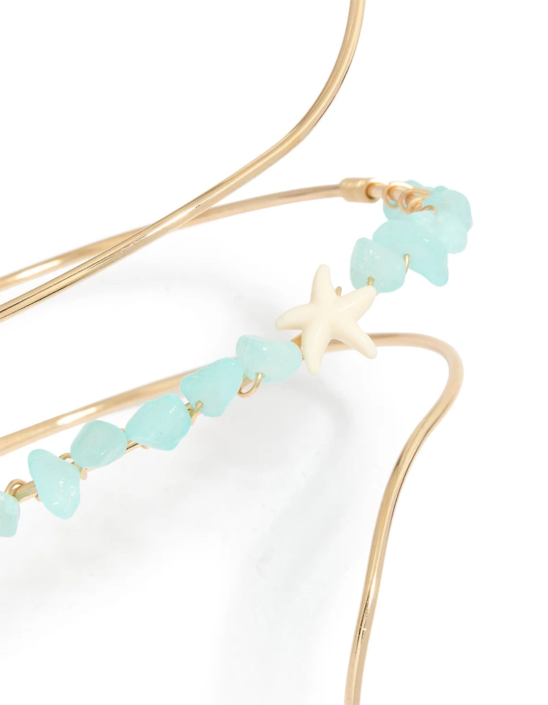 Menotte de bras en pierres semi-précieuses turquoise dorées