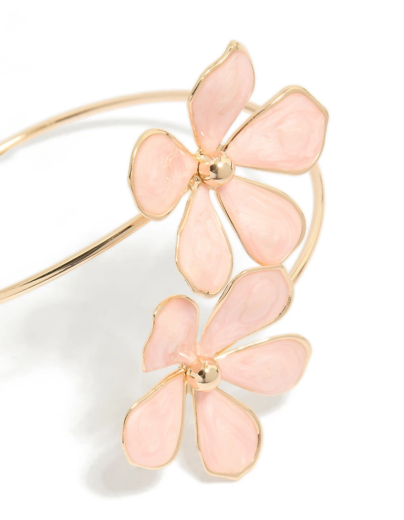 Gold Pink Enamel Flowers Arm Cuff
