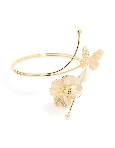 Gold Wire Cut Flower & Butterfly Arm Cuff