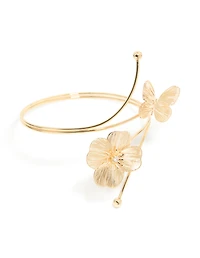 Gold Wire Cut Flower & Butterfly Arm Cuff