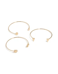 Gold Open Mixed Designed Arm Cuffs 3-Pack