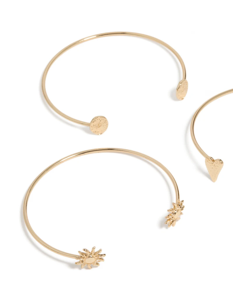 Gold Open Mixed Designed Arm Cuffs 3-Pack