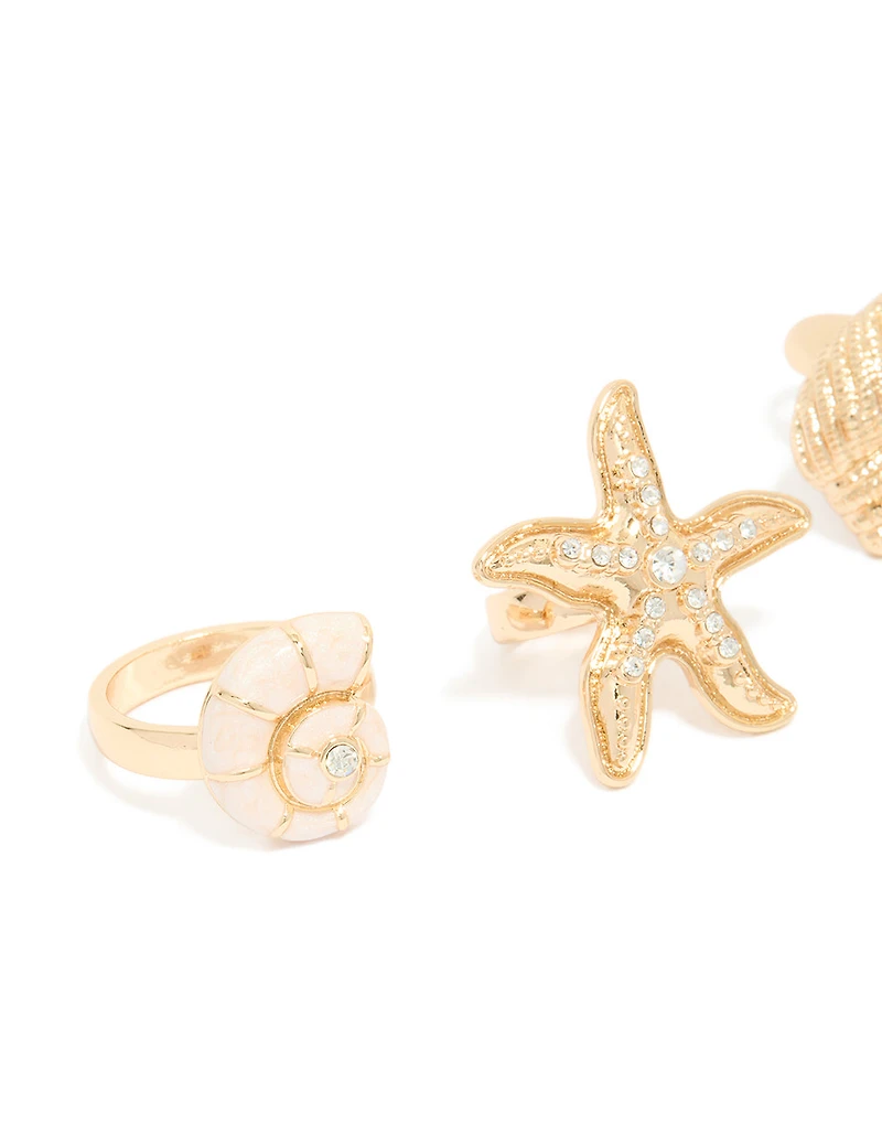 Gold Sea Life Rings 4-Pack