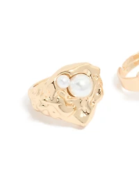 Brushed Gold Stone Rings 3-Pack