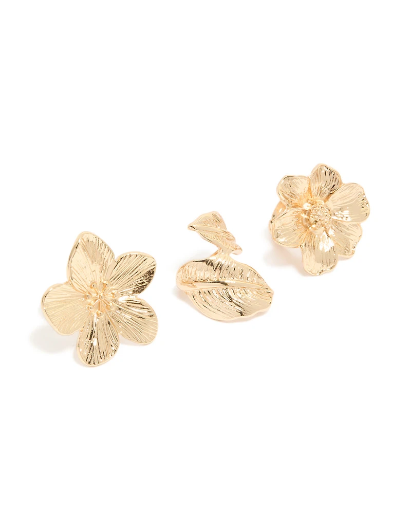Gold Flower Rings 3-Pack