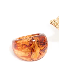 Brown Acrylic & Flower Rings 3-Pack