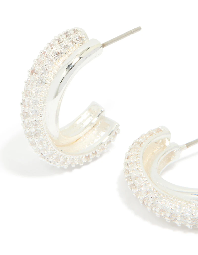 Silver Plated Cubic Zirconia Hoop Earrings
