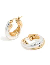 Mixed Metal Plated Crossover Hoop Earrings