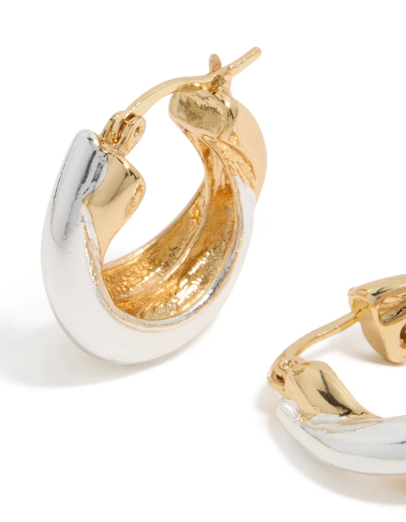 Mixed Metal Plated Crossover Hoop Earrings