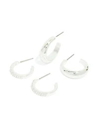 Boucles d’oreilles cubiques en zircone et cerceaux lisses plaqués argent