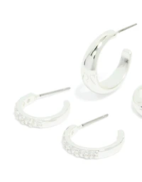 Boucles d’oreilles cubiques en zircone et cerceaux lisses plaqués argent