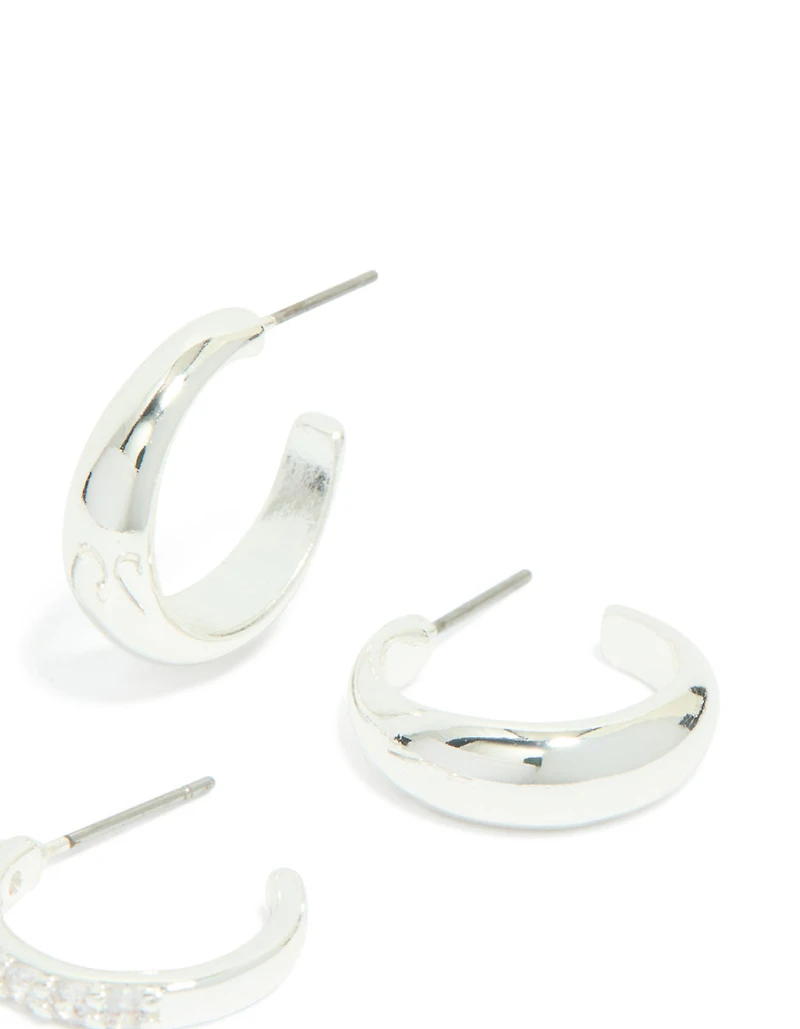Boucles d’oreilles cubiques en zircone et cerceaux lisses plaqués argent