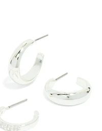 Boucles d’oreilles cubiques en zircone et cerceaux lisses plaqués argent