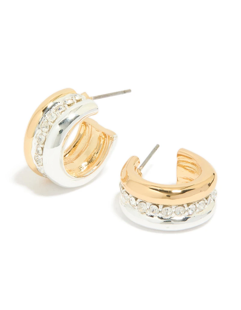 Boucles d’oreilles Huggie détaillées en zircone cubique plaquées métaux