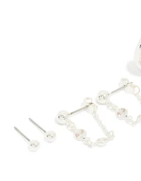 Silver Plated Chain & Huggie Earrings 4-Pack
