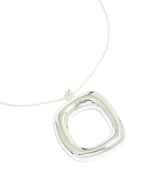 Silver Plated Puffy Square Pendant Necklace