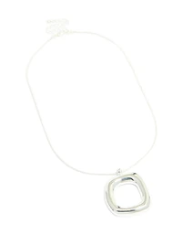 Silver Plated Puffy Square Pendant Necklace