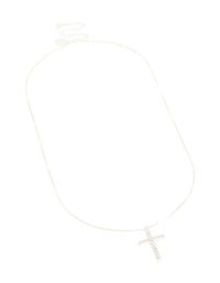 Silver Plated Diamante Cross Fine Chain Necklace