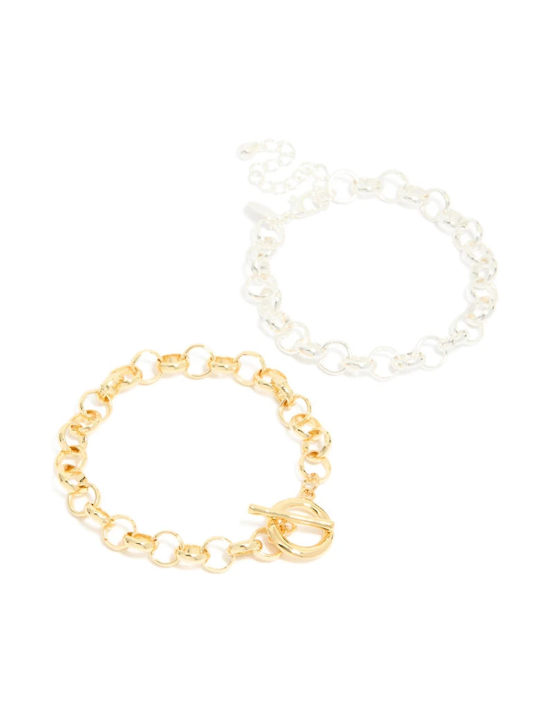 Bracelets ronds à chaîne ouverte plaqués métal mixte en paquet de 2