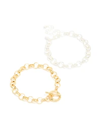 Bracelets ronds à chaîne ouverte plaqués métal mixte en paquet de 2