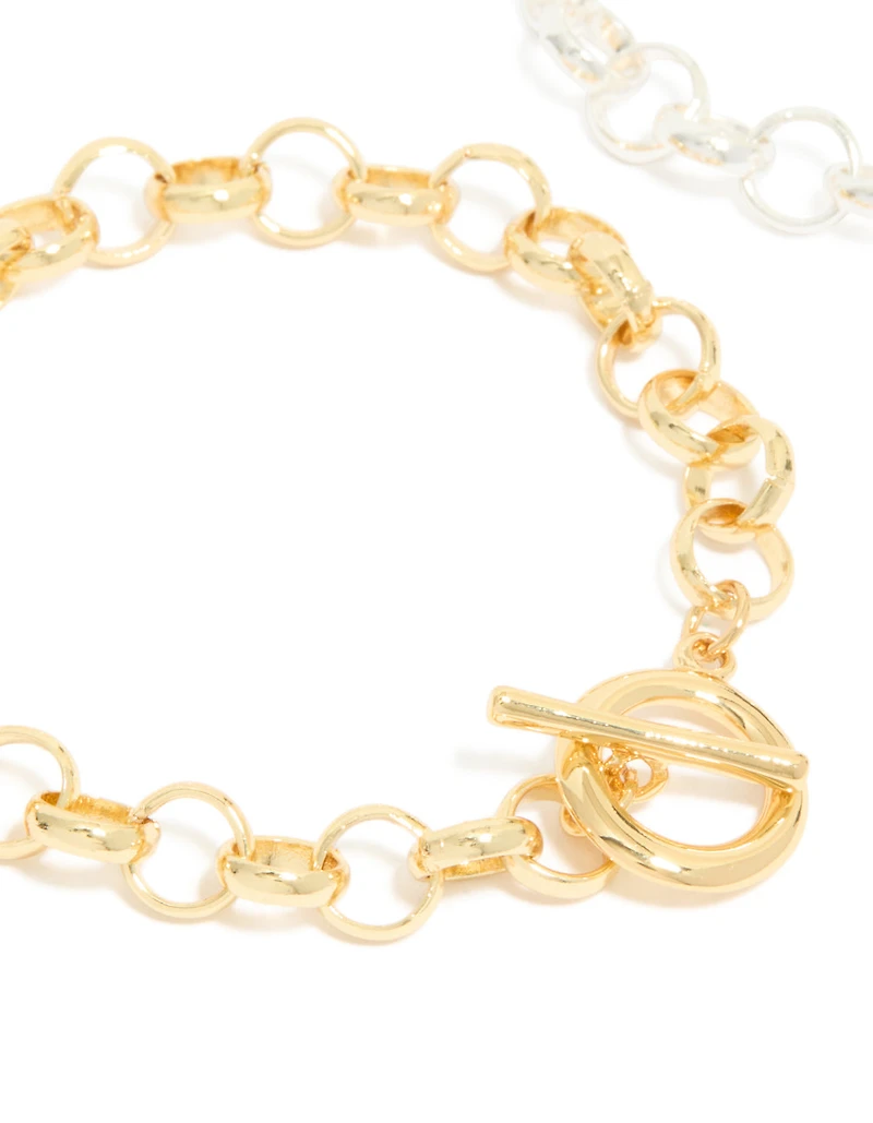 Bracelets ronds à chaîne ouverte plaqués métal mixte en paquet de 2