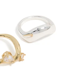 Mixed Metal Plated Cubic Zirconia Chunky Wave Rings 2-Pack